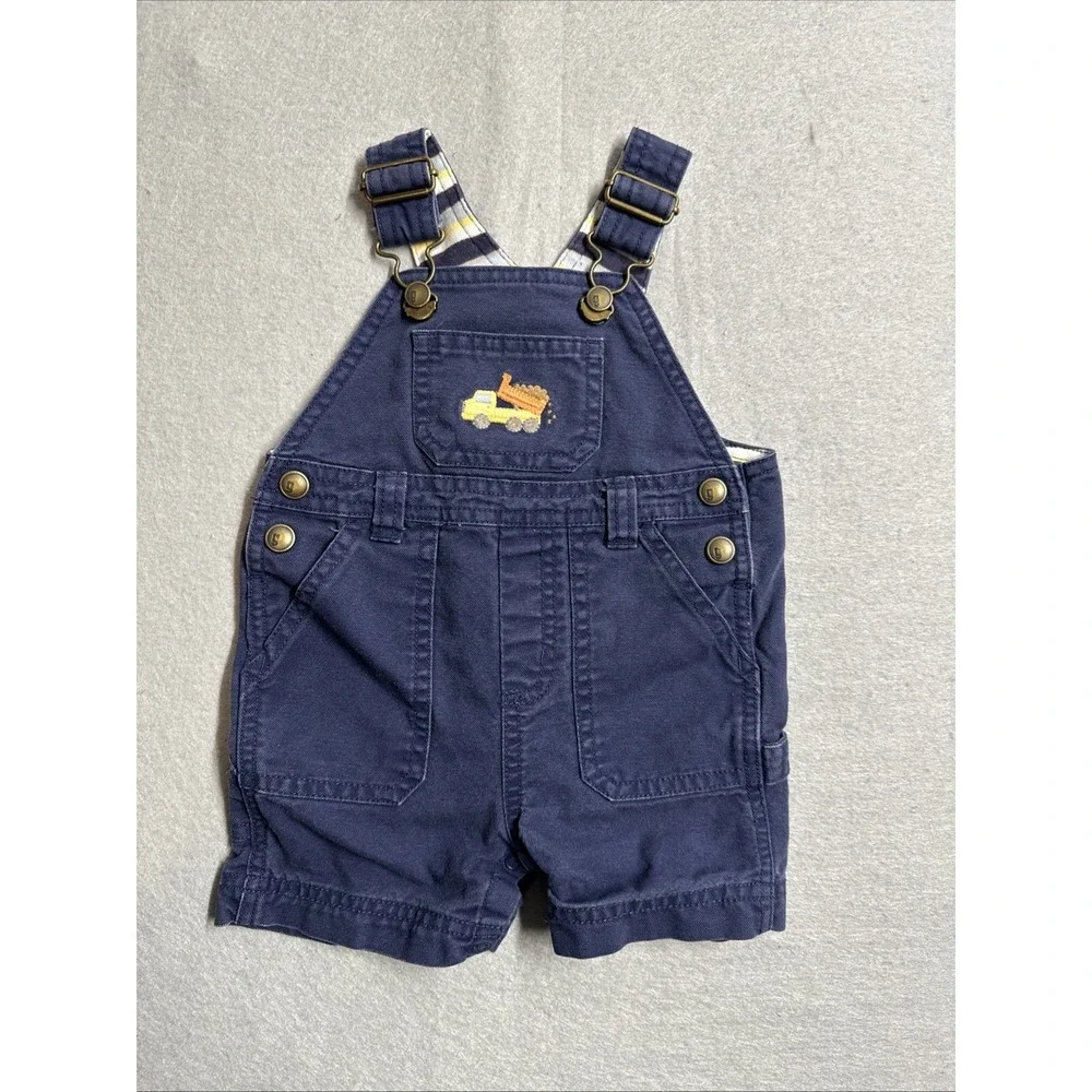 GYMBOREE Boys Navy Shortalls Embroidered Dump Truck Overalls 3-6 Months